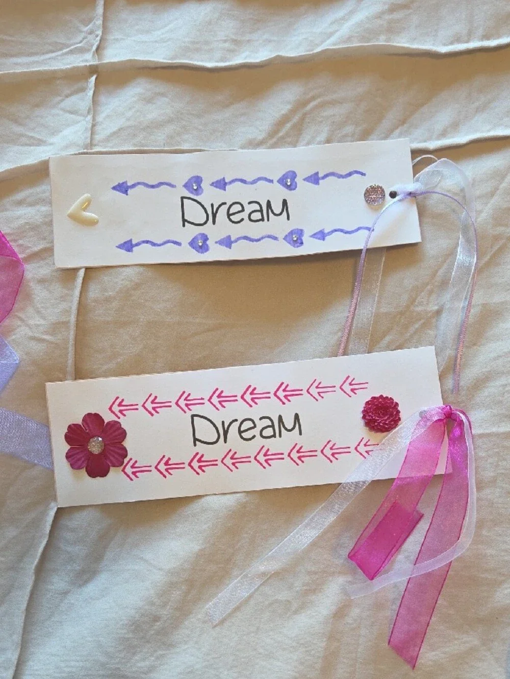 Handmade 'Dream' Ribbon Bookmarks - Pink & Purple Floral